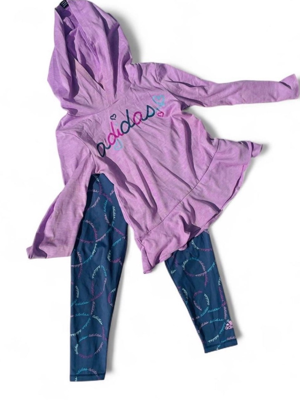 adidas girls 4T Purple Hooded Top with Navy Script Leggings shirt pants Set